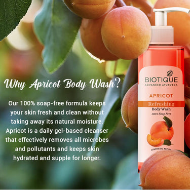 Biotique Apricot Refreshing Body Wash | Keeps Skin Fresh and Clean | Brightens Skin and Reducing Dark Spots | 100% Botanical Extracts | Suitable for All Skin Types | 200ml